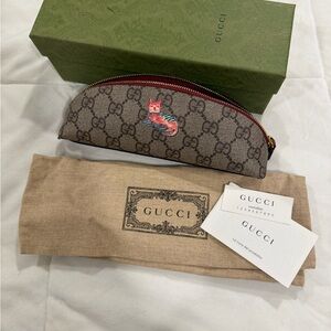 Gucci Brown Monogram Pouch with Red Interior